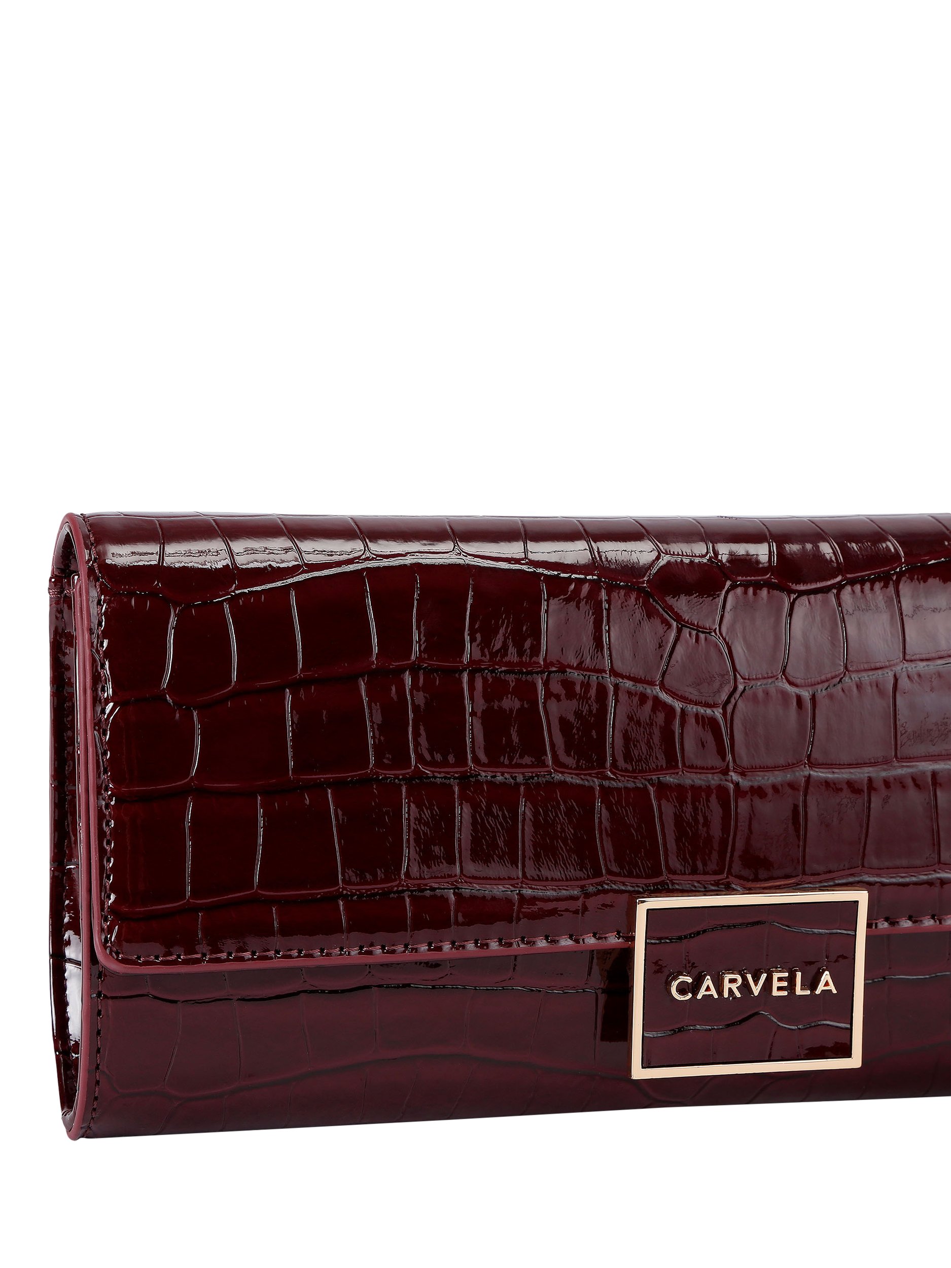 Product image 4 of 4, which shows Carvela Jessica Croc Embossed Clutch Bag, Dark Red