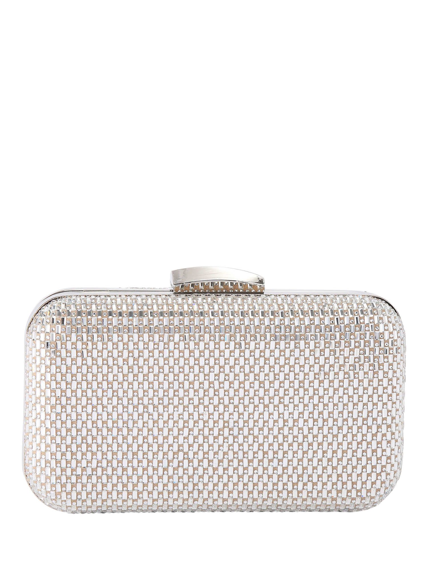 Product image 1 of 5, which shows Miss KG Fleur Embellished Box Clutch Bag, Silver