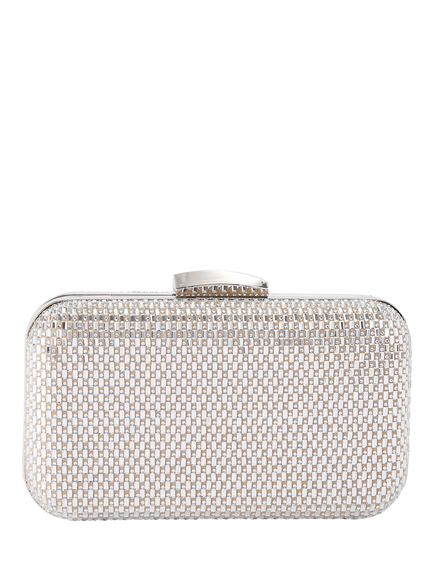 Miss KG Fleur Embellished Box Clutch Bag, Silver, Silver