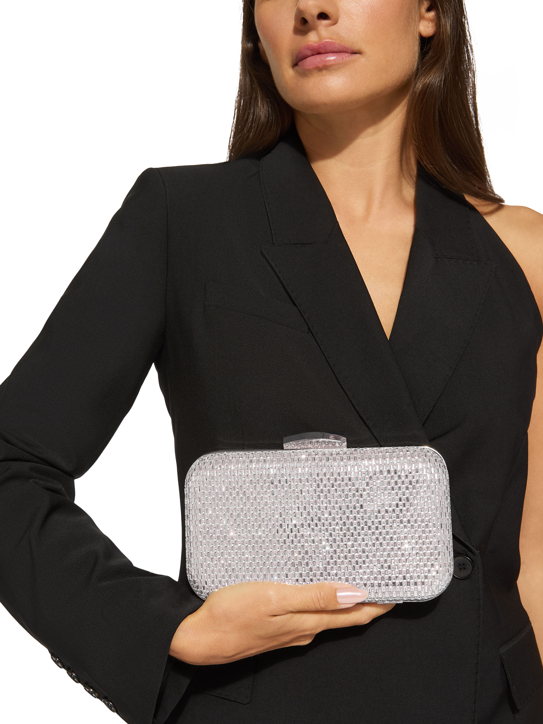 Product image 2 of 5, which shows Miss KG Fleur Embellished Box Clutch Bag, Silver