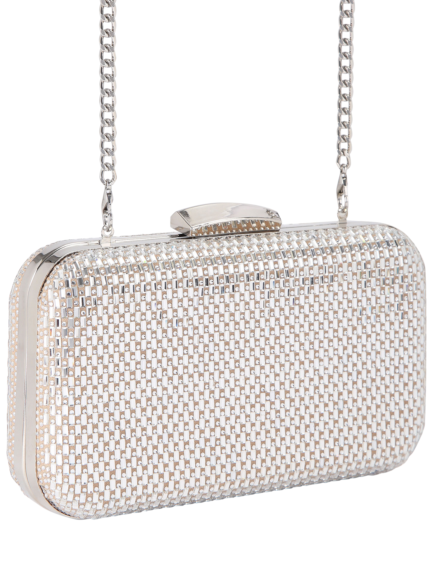 Product image 3 of 5, which shows Miss KG Fleur Embellished Box Clutch Bag, Silver
