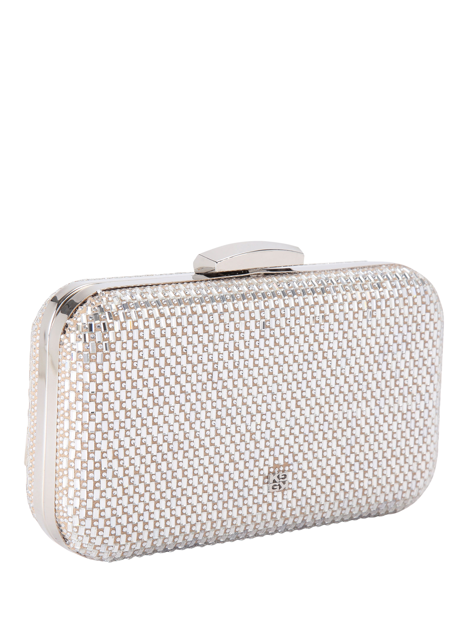Product image 4 of 5, which shows Miss KG Fleur Embellished Box Clutch Bag, Silver