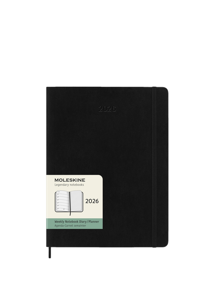 Moleskine XL Weekly 2026 Diary, Black, Black