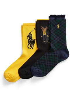 Ralph Lauren Polo Bear Crew Socks Gift Set, Pack of 3, Yellow/Black/Navy, Yellow/Black/Navy