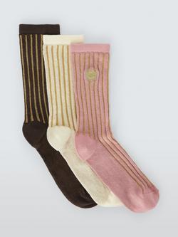 John Lewis Celestial Embroidery Ankle Socks, Pack of 3, Pink, Pink