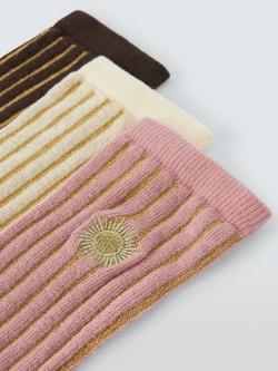 John Lewis Celestial Embroidery Ankle Socks, Pack of 3, Pink - view 2, Pink