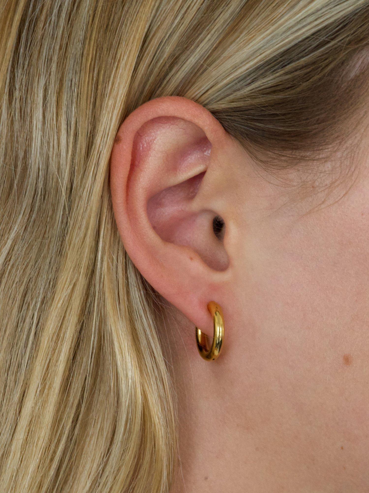 Product image 2 of 4, which shows Tish Lyon Gold Titanium Classic Plain Hoop Earrings, 10mm