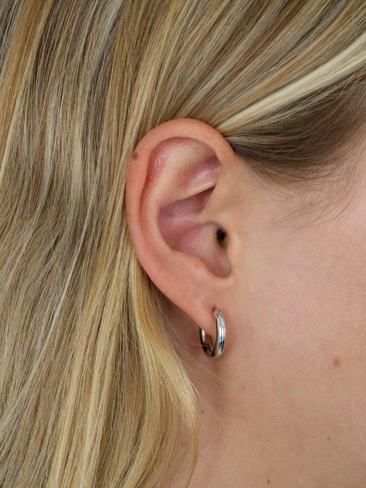 Product image 2 of 4, which shows Tish Lyon Platinum Titanium Classic Plain Hoop Earrings, 10mm