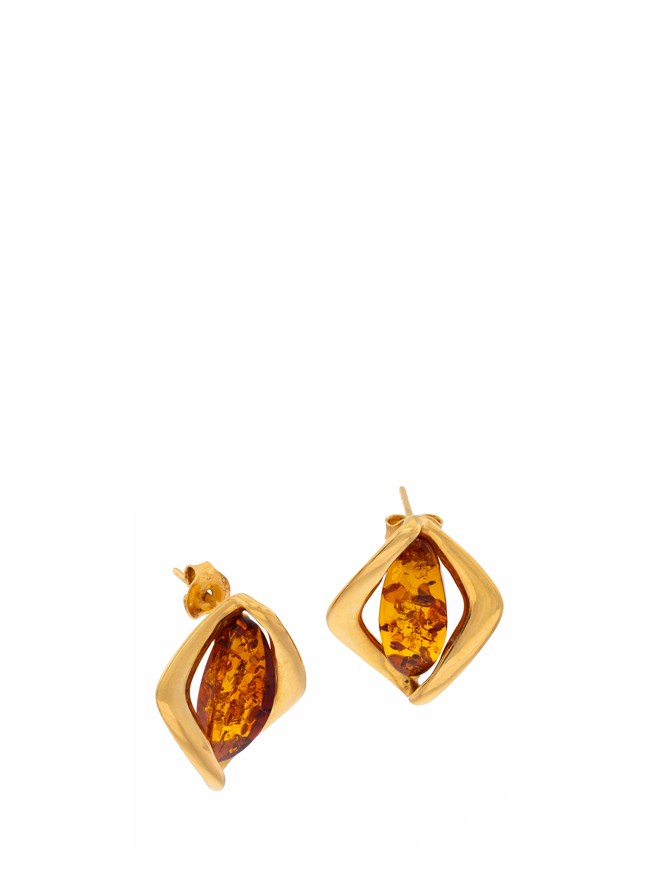 Product image 1 of 3, which shows Be-Jewelled Baltic Amber Stud Earrings, Gold/Cognac