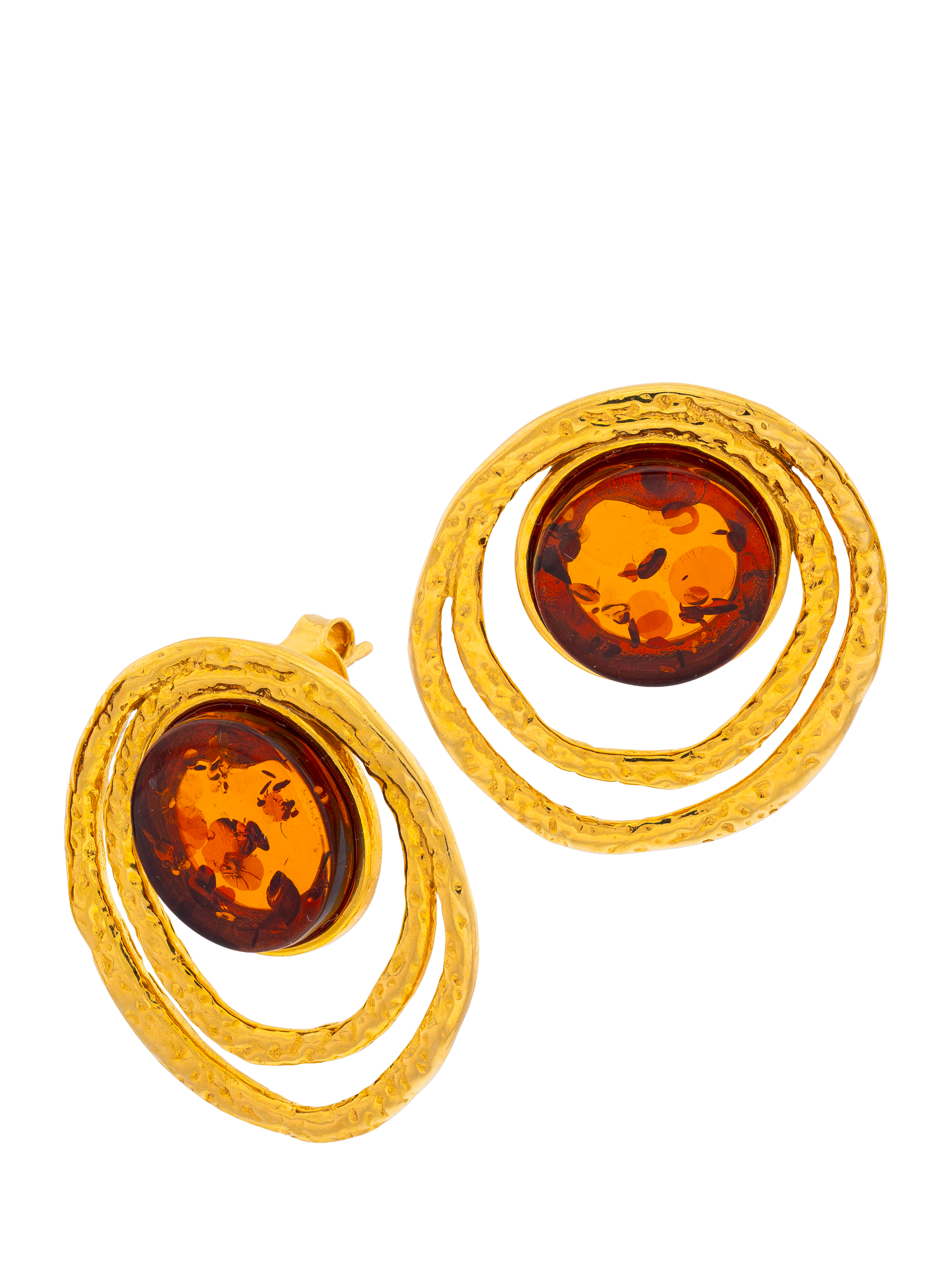 Product image 1 of 4, which shows Be-Jewelled Baltic Amber Textured Statement Earrings, Gold/Cognac