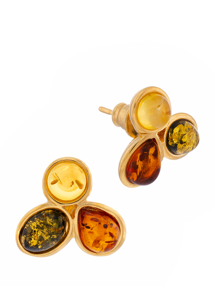 Be-Jewelled Baltic Amber Stud Earrings, Multi, Multi
