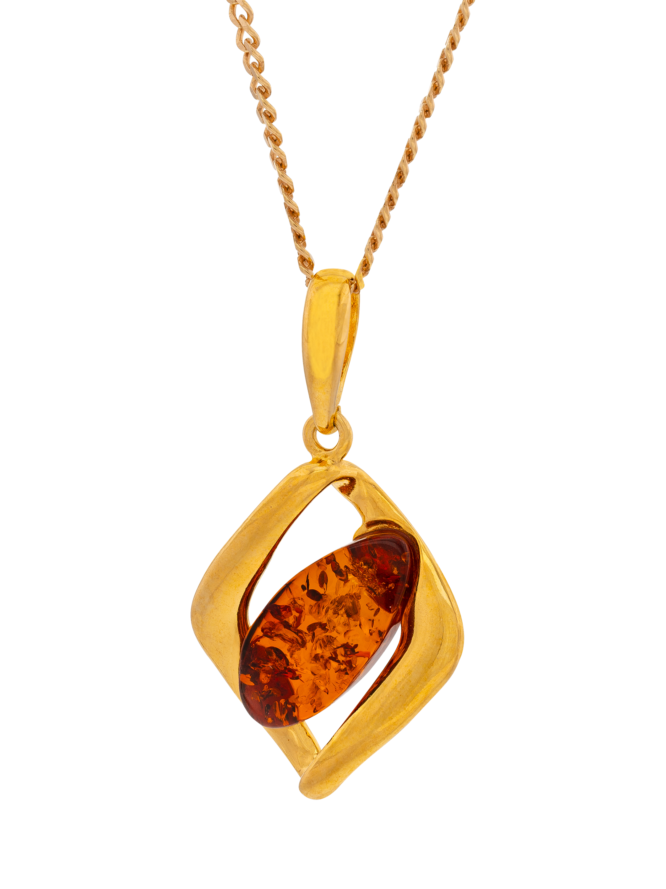Product image 1 of 4, which shows Be-Jewelled Baltic Amber Pendant, Gold/Cognac