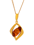 Be-Jewelled Baltic Amber Pendant, Gold/Cognac