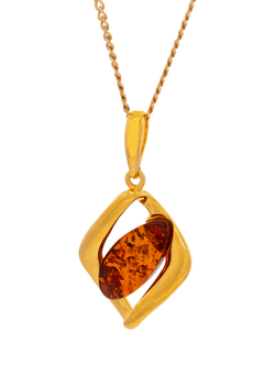 Be-Jewelled Baltic Amber Pendant Necklace, Gold/Cognac, Gold/Cognac