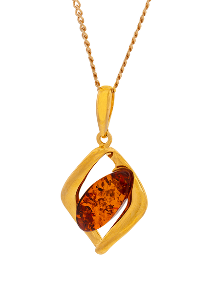 Be-Jewelled Baltic Amber Pendant Necklace, Gold/Cognac, Gold/Cognac