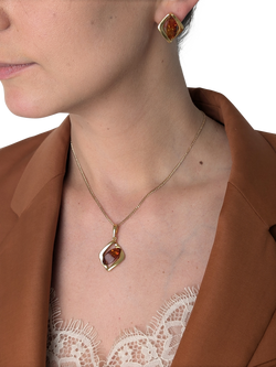 Be-Jewelled Baltic Amber Pendant Necklace, Gold/Cognac - view 2, Gold/Cognac