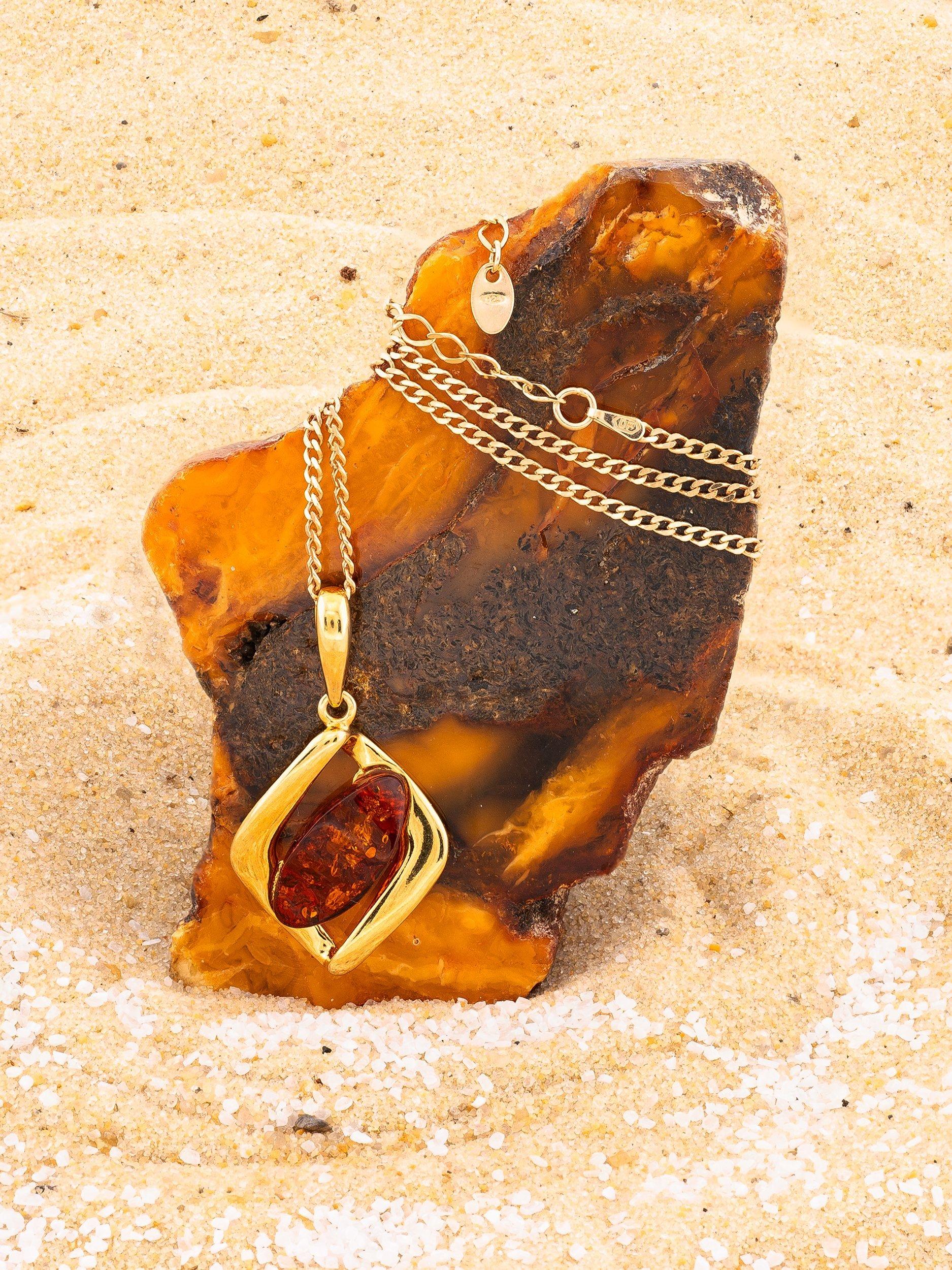 Product image 3 of 4, which shows Be-Jewelled Baltic Amber Pendant, Gold/Cognac