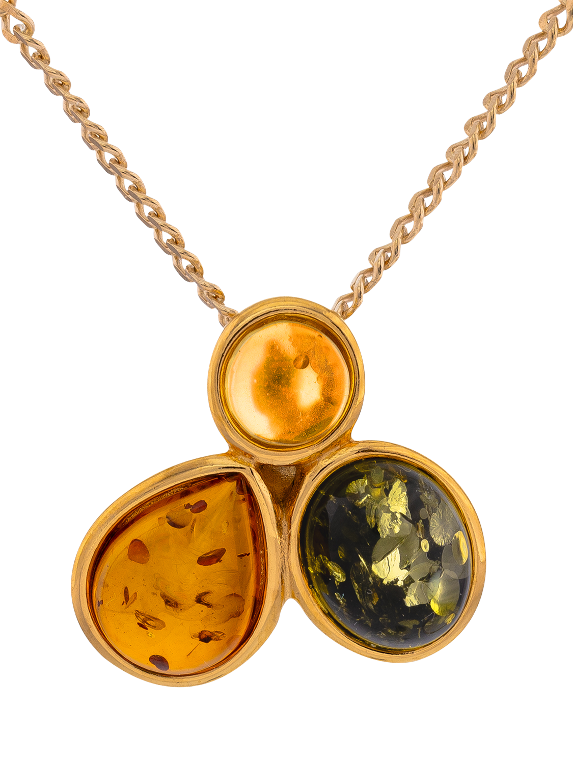 Product image 1 of 4, which shows Be-Jewelled 3-Stone Baltic Amber Pendant, Gold/Multi