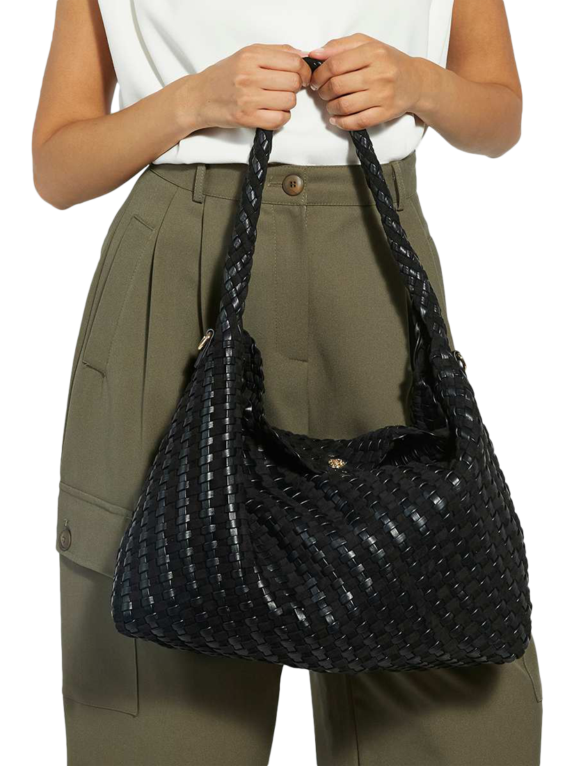Product image 2 of 5, which shows Dune London Deliberate L Woven Shoulder Bag, Black