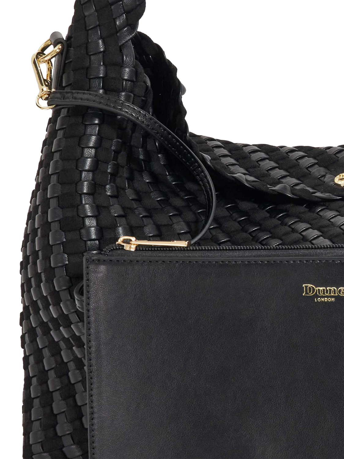 Product image 5 of 5, which shows Dune London Deliberate L Woven Shoulder Bag, Black