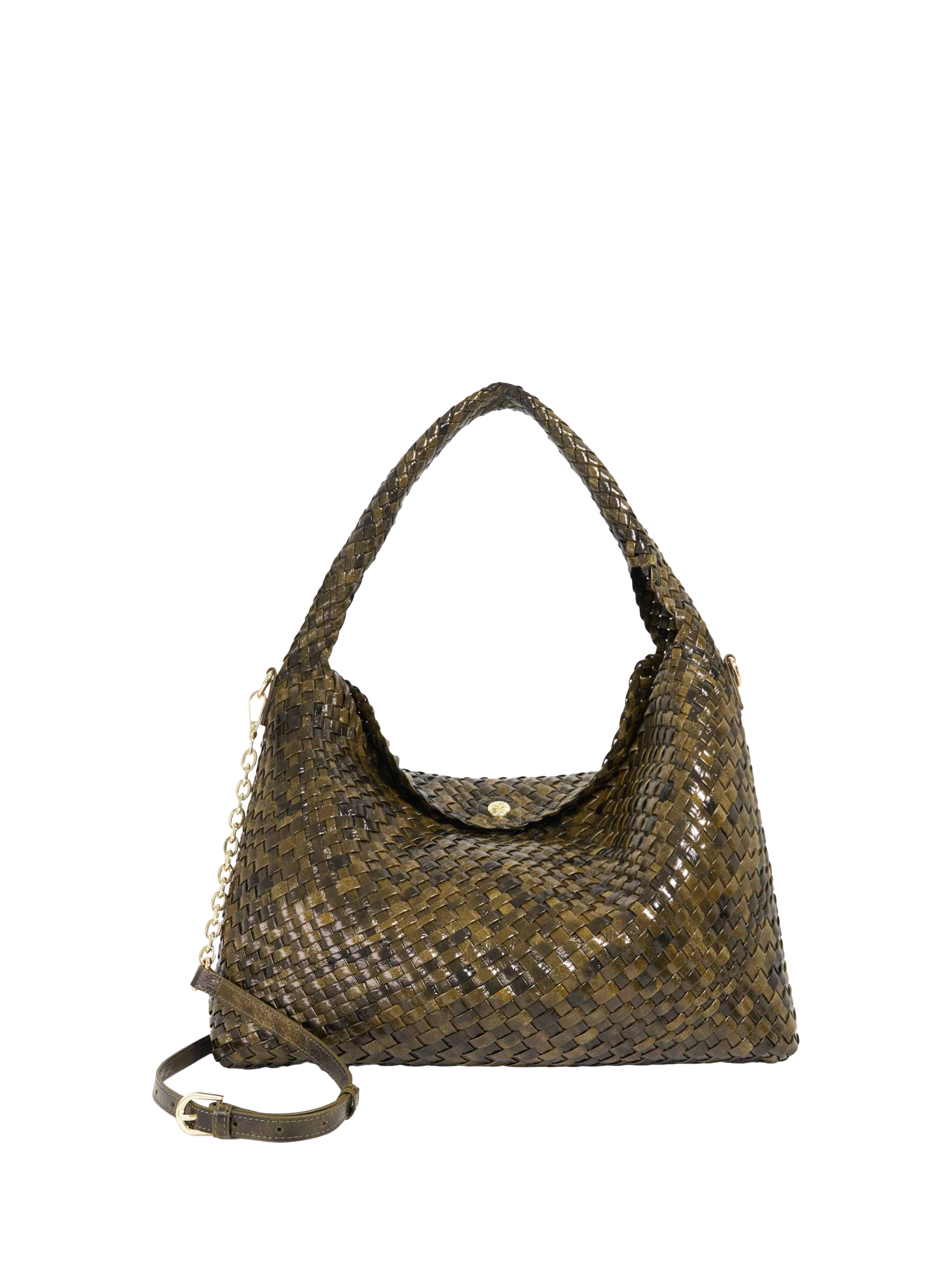 Product image 1 of 5, which shows Dune London Deliberate L Woven Shoulder Bag, Green