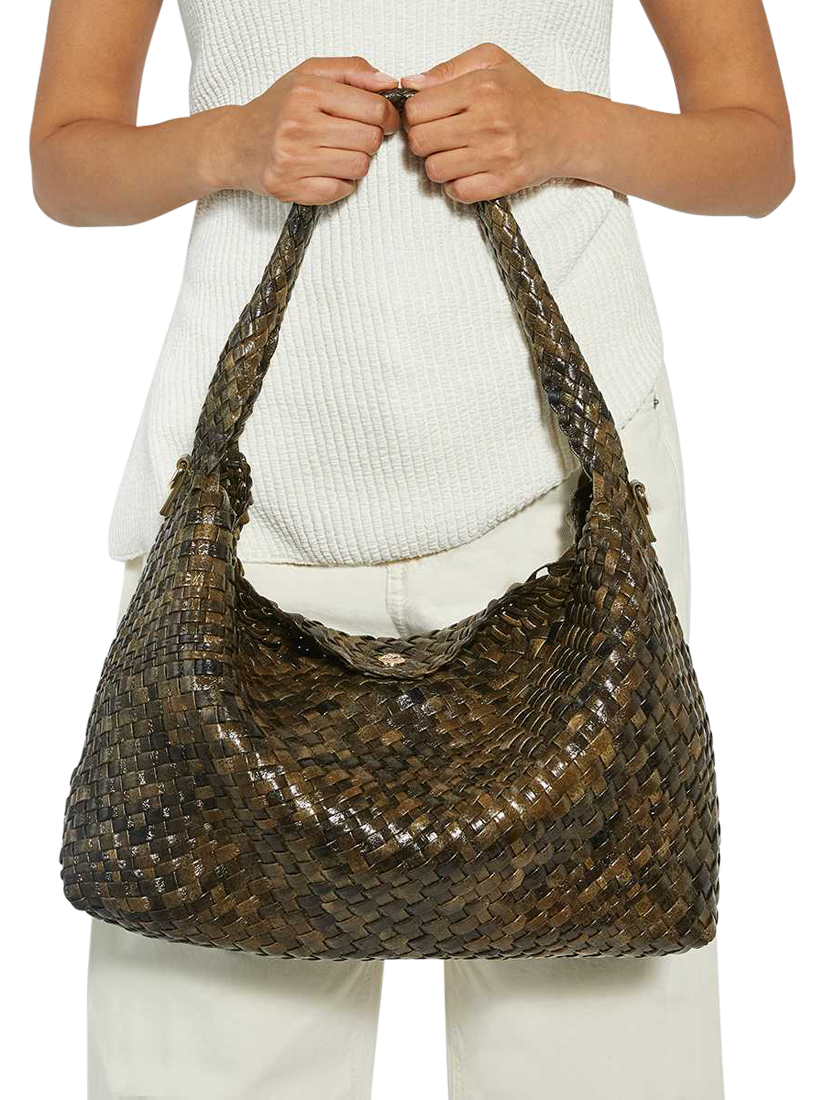 Product image 2 of 5, which shows Dune London Deliberate L Woven Shoulder Bag, Green