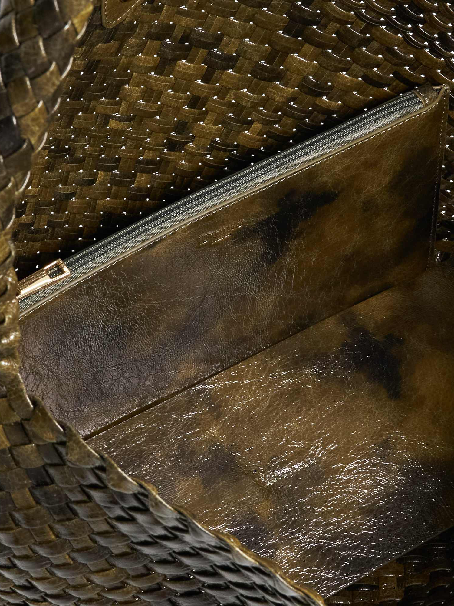 Product image 4 of 5, which shows Dune London Deliberate L Woven Shoulder Bag, Green