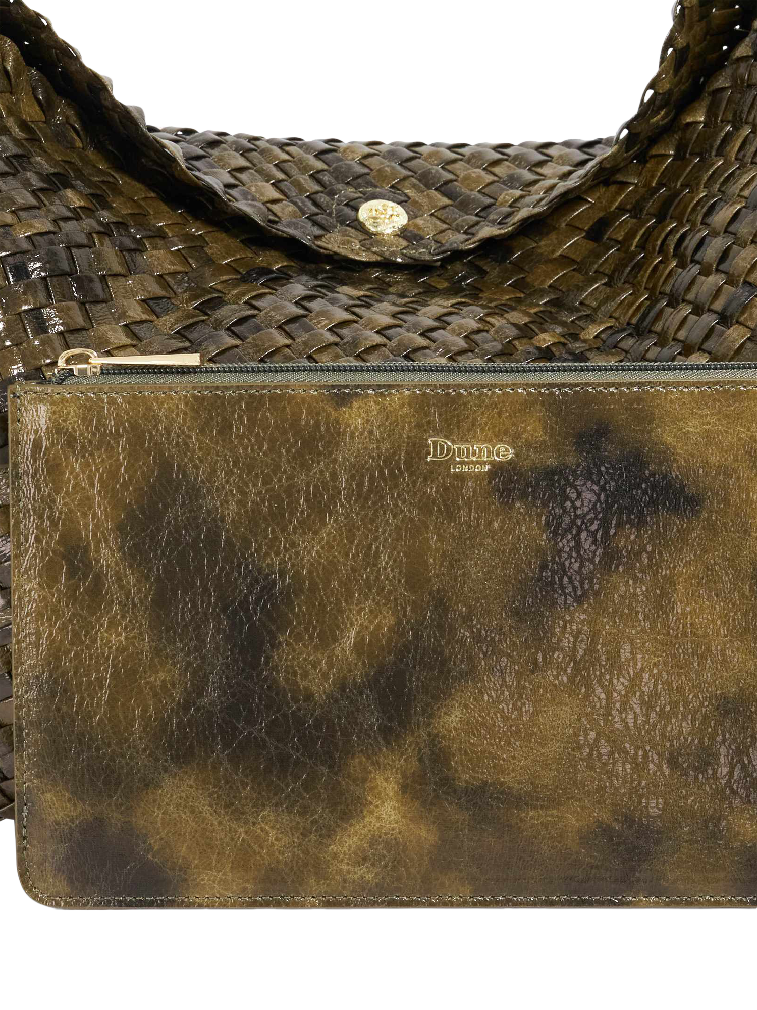 Product image 5 of 5, which shows Dune London Deliberate L Woven Shoulder Bag, Green