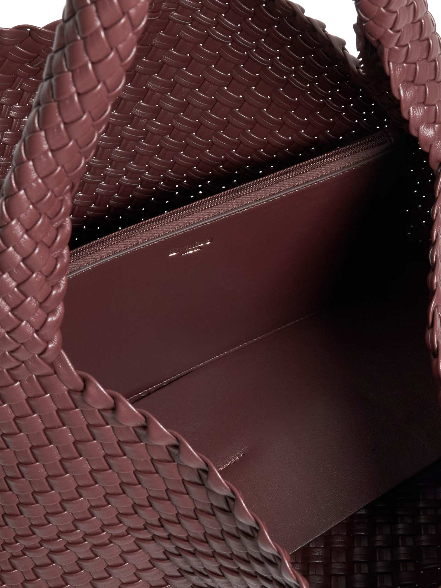 Product image 3 of 4, which shows Dune London Deliberate L Woven Shoulder Bag, Burgundy