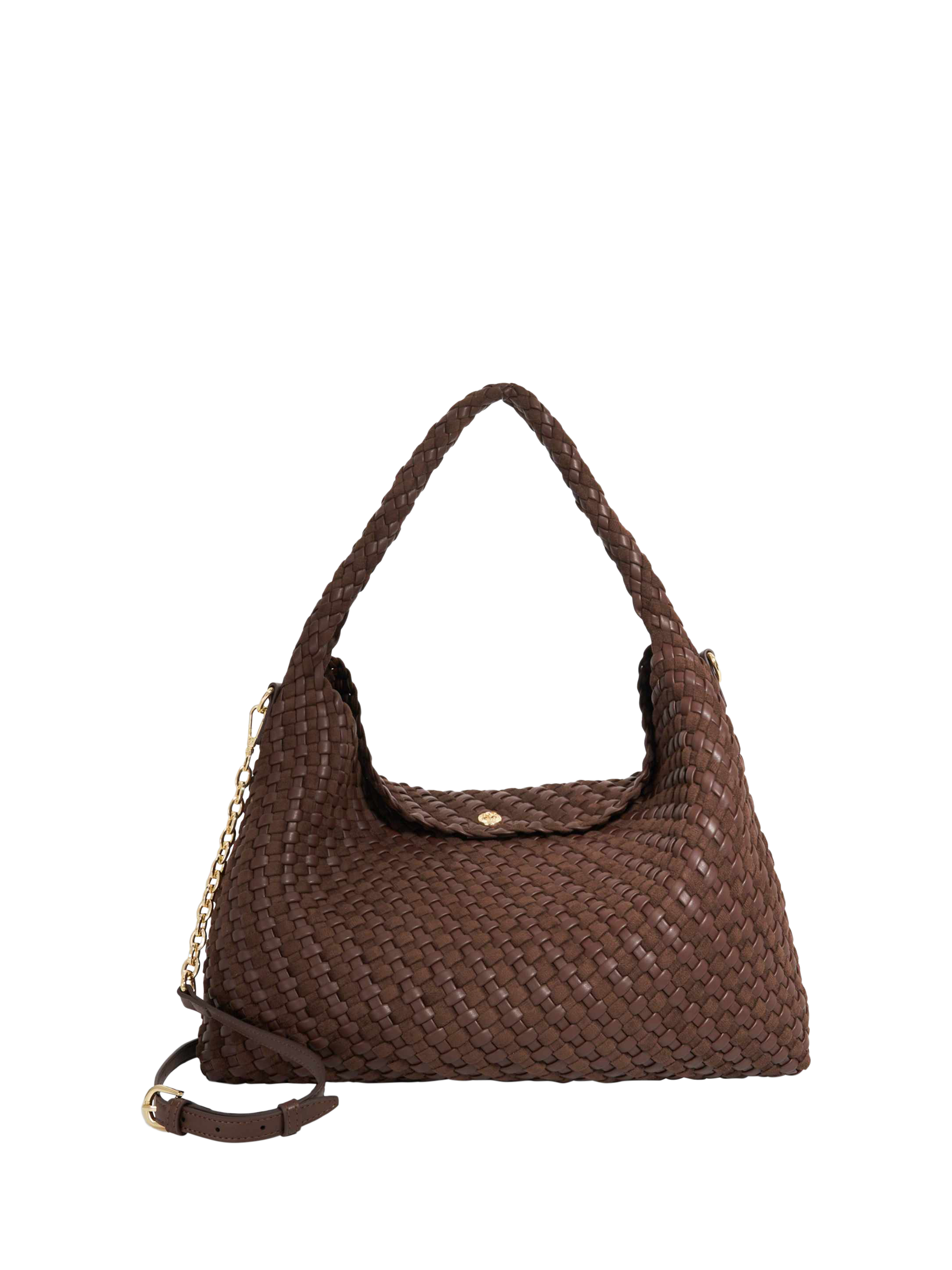Product image 1 of 5, which shows Dune London Deliberate L Woven Shoulder Bag, Dk Brown