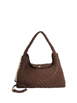 Dune London Deliberate L Woven Shoulder Bag, Dark Brown