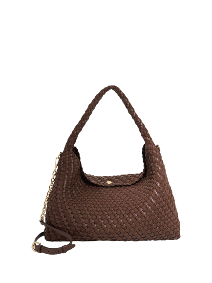Dune London Deliberate L Woven Shoulder Bag, Dark Brown