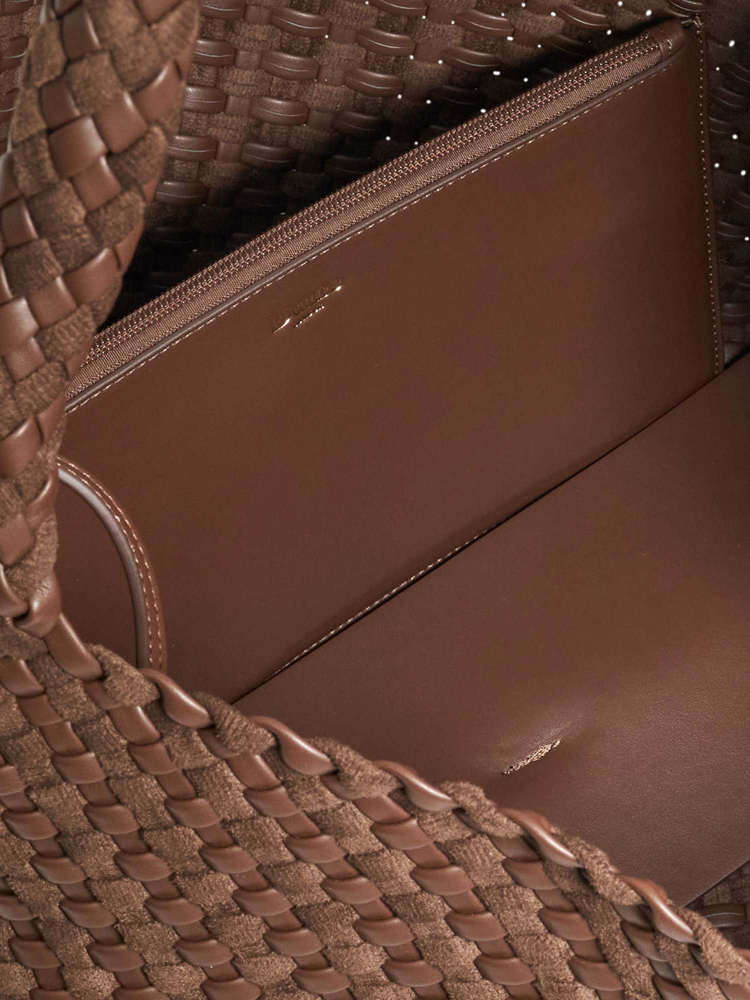 Product image 4 of 5, which shows Dune London Deliberate L Woven Shoulder Bag, Dk Brown