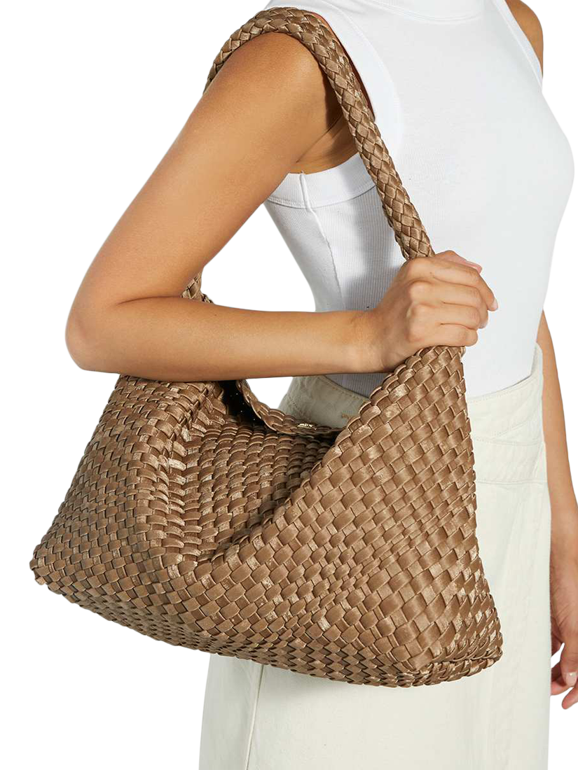 Product image 2 of 5, which shows Dune London Deliberate L Woven Shoulder Bag, Bronze