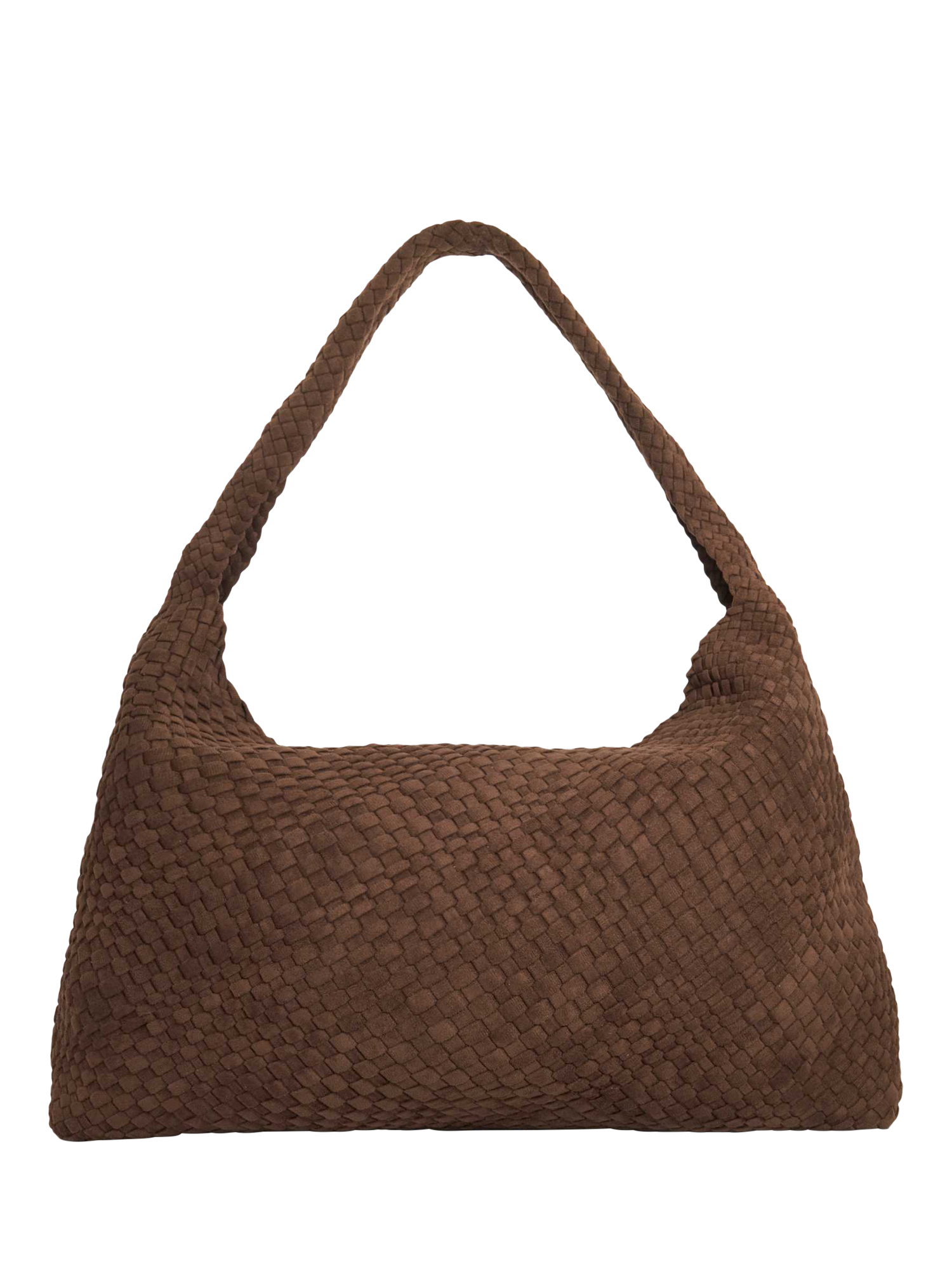 Product image 3 of 5, which shows Dune London Deliberate Extra Large Woven Shoulder Bag, Dark Brown