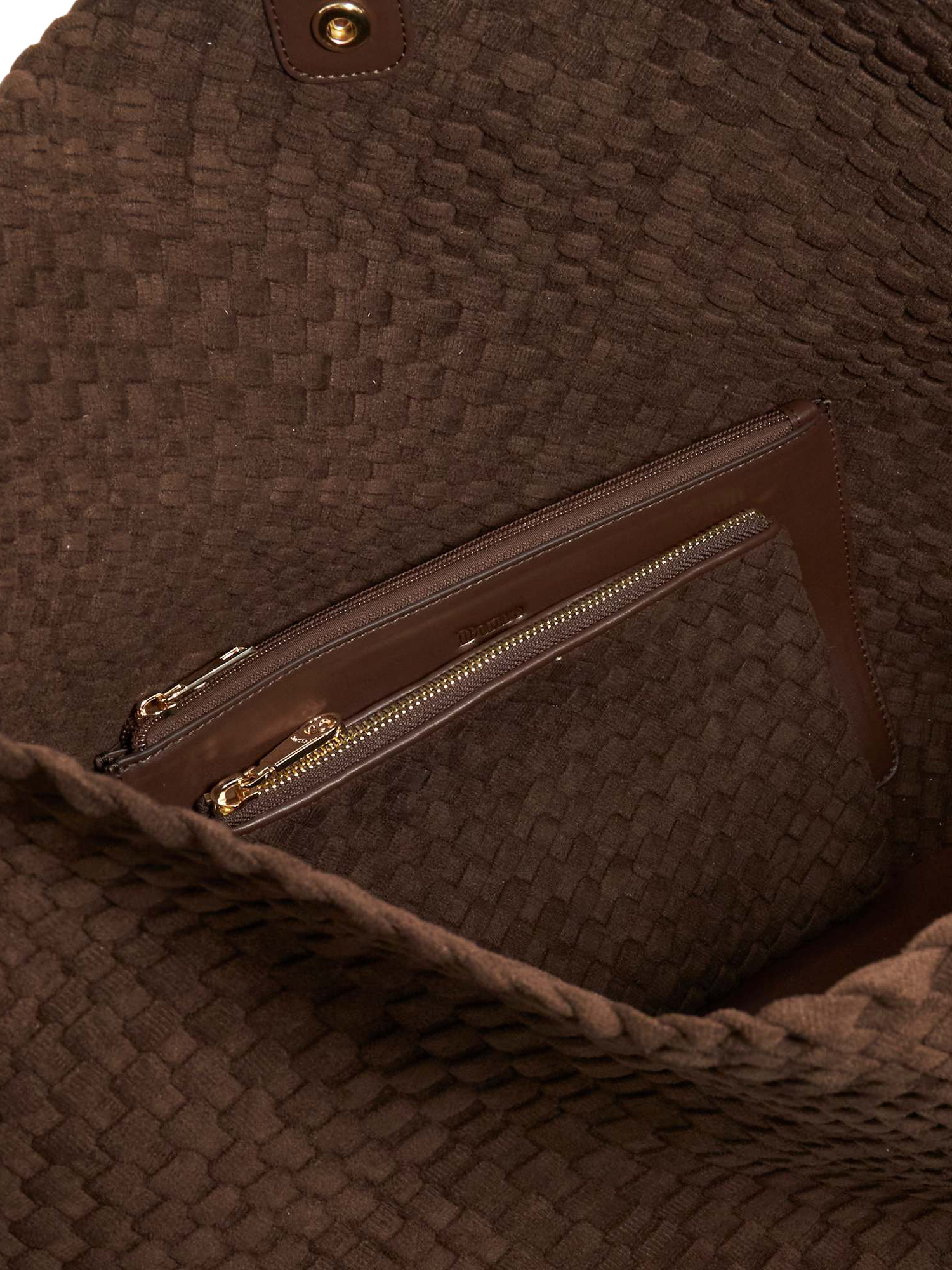 Product image 4 of 5, which shows Dune London Deliberate Extra Large Woven Shoulder Bag, Dark Brown