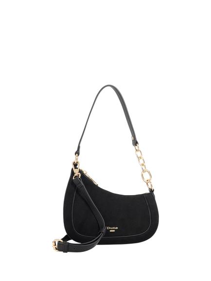 Dune London Direction Asymmetric Chain Detail Suede Shoulder Bag, Black