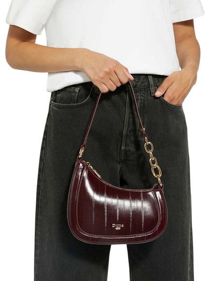 Dune London Direction Asymmetric Chain Shoulder Bag - view 2, Burgundy