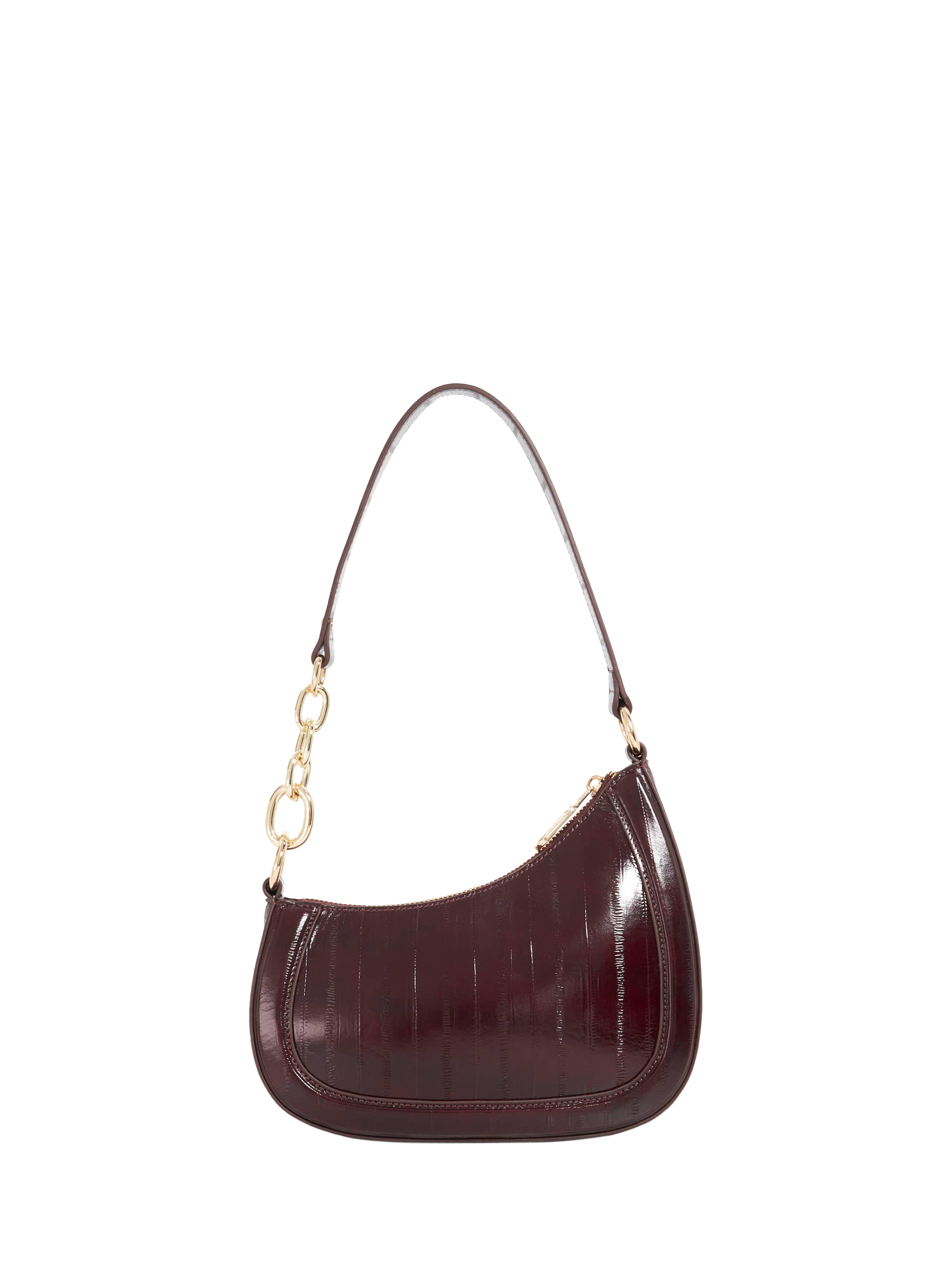 Product image 3 of 5, which shows Dune London Direction Asymmetric Chain Shoulder Bag, Burgundy