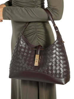 Dune London Dorset Woven Leather Crossbody Bag, Dark Brown - view 2, Dark Brown