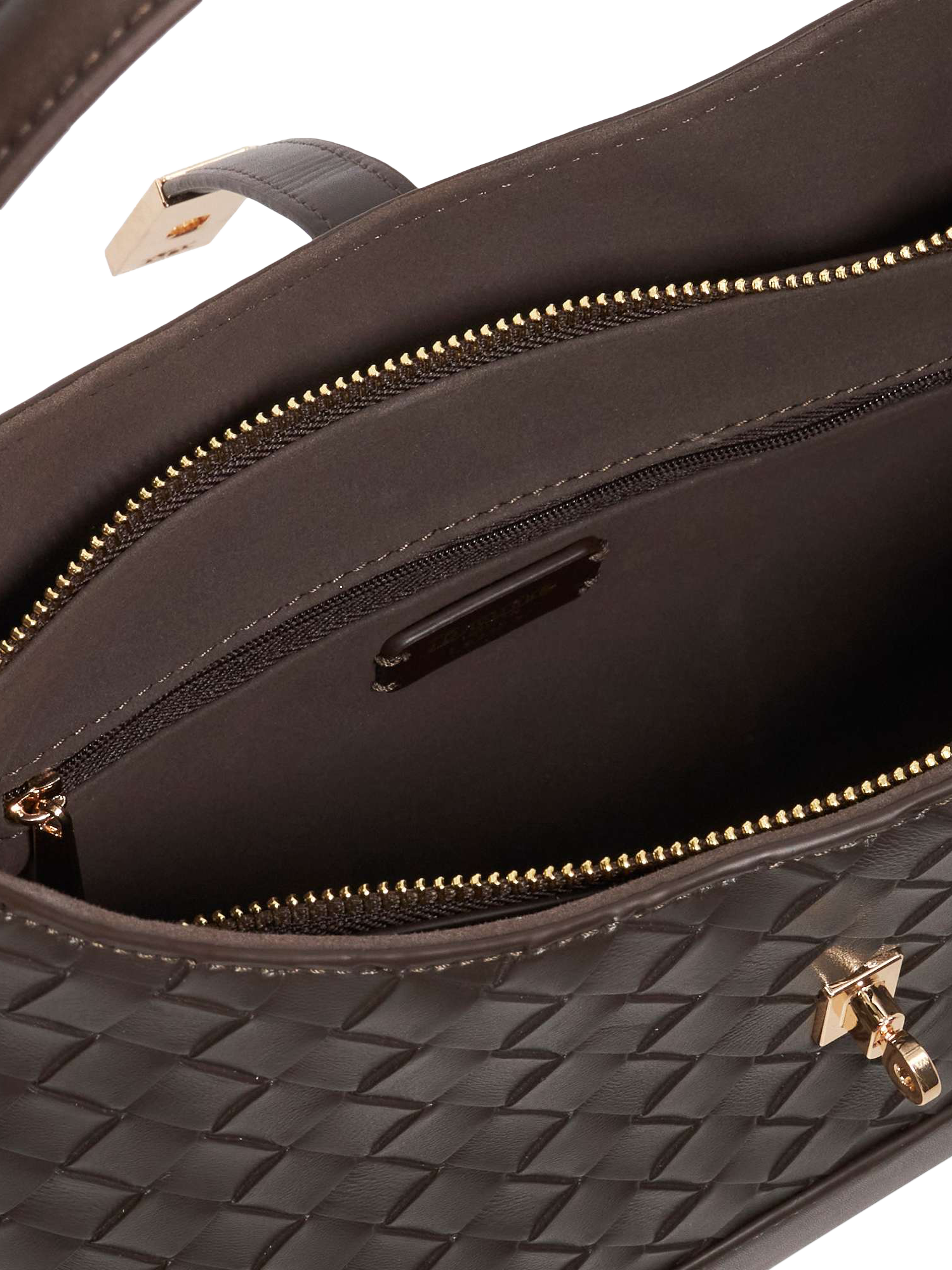 Product image 4 of 5, which shows Dune London Dorset Woven Leather Crossbody Bag, Dark Brown