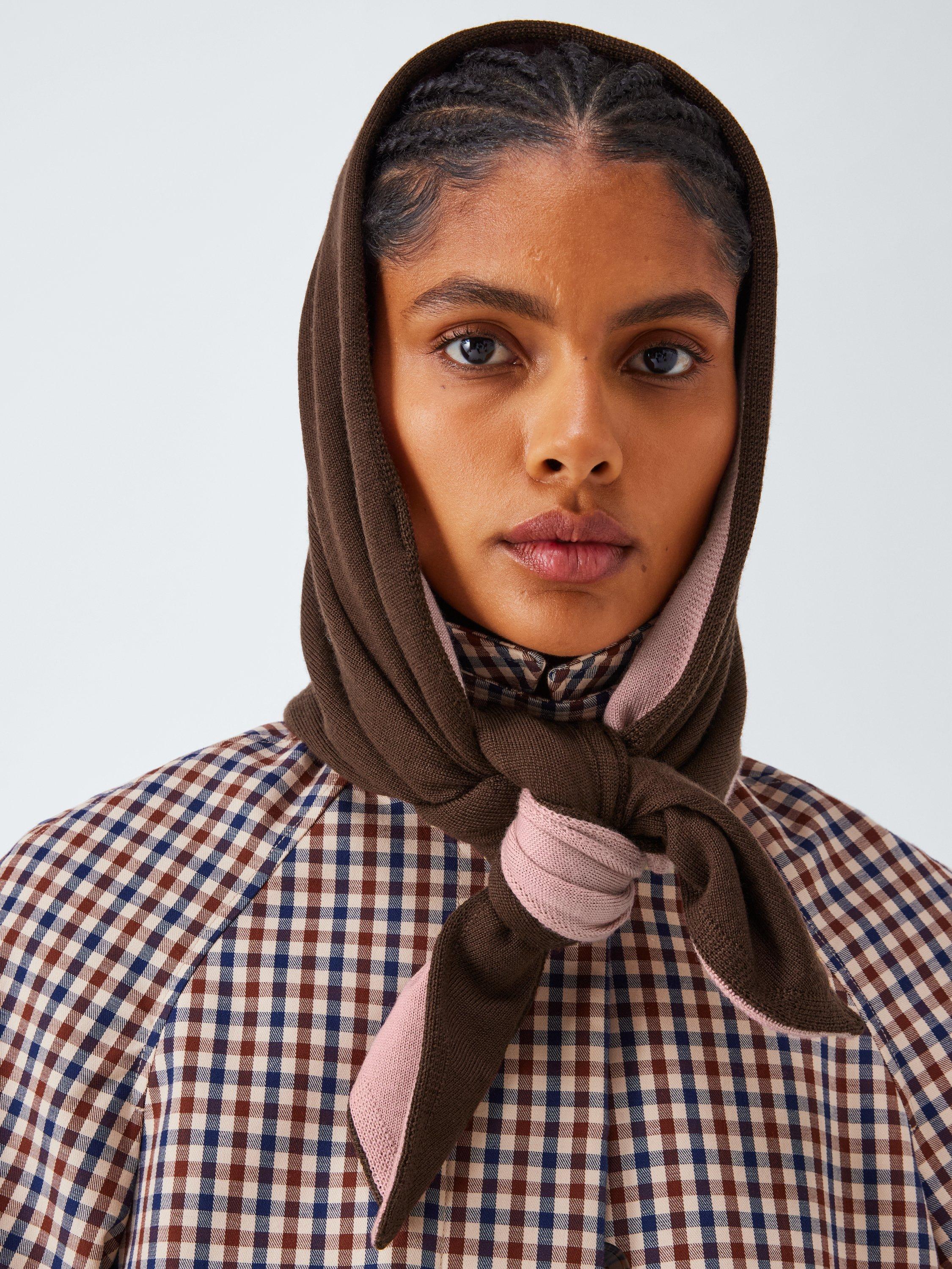 Product image 1 of 5, which shows John Lewis Double Face Foulard Wool Scarf, Chocolate/Light Pink