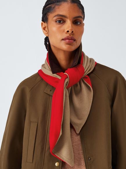 John Lewis Double Face Foulard Wool Scarf, Tan/Red
