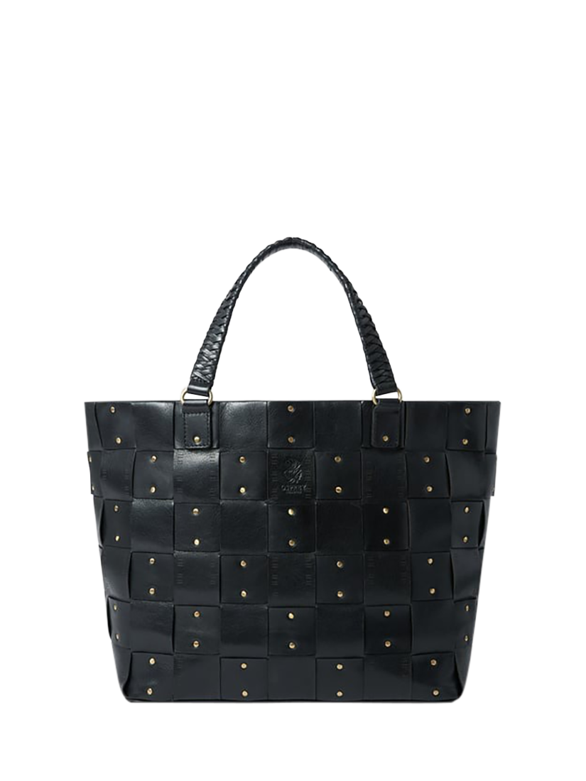 Product image 1 of 5, which shows OSPREY LONDON Audacia Leather Tote Bag, Black