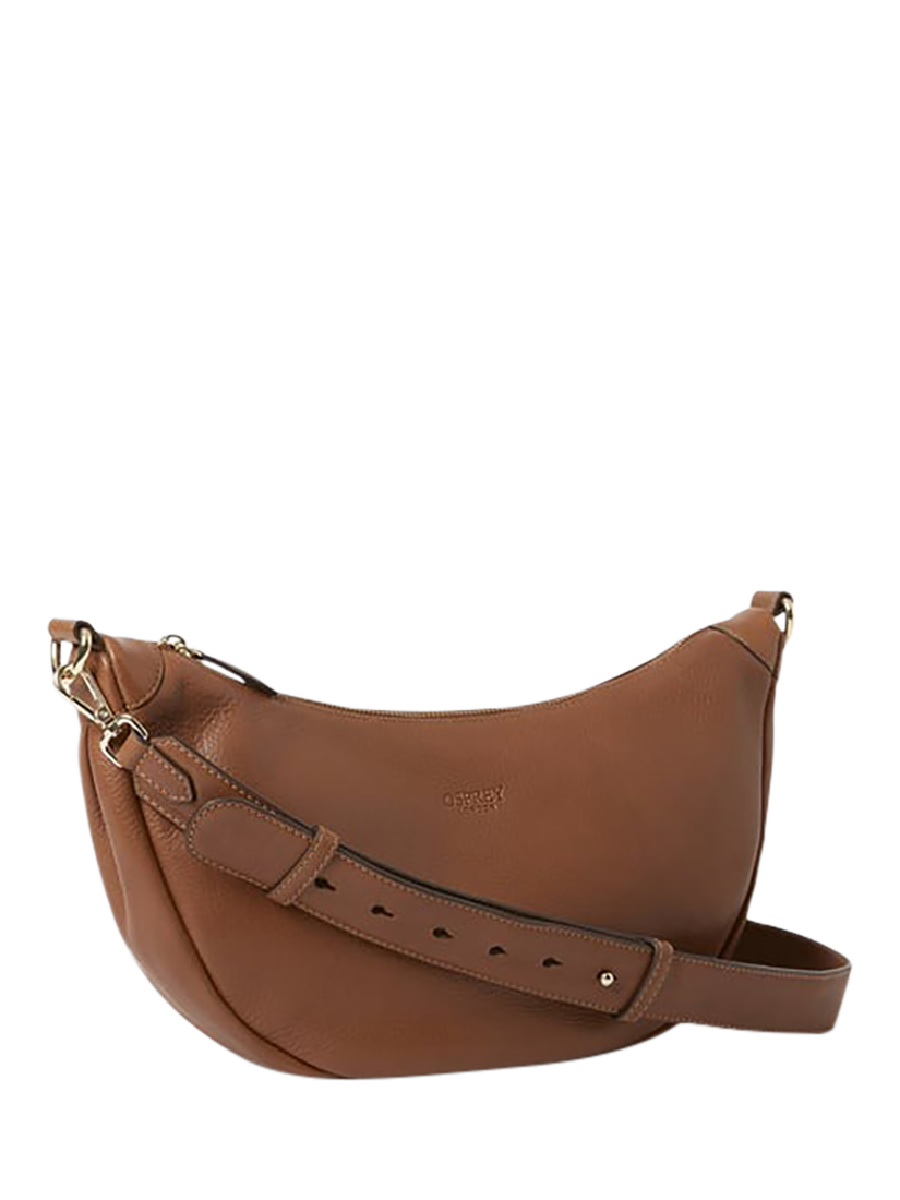 Product image 1 of 5, which shows OSPREY LONDON Oxford Leather Sling Bag, Tan