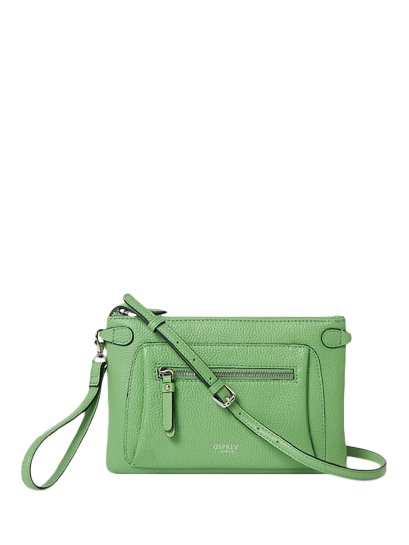 Product image 1 of 5, which shows OSPREY LONDON Ruby Leather Crossbody Clutch, Apple