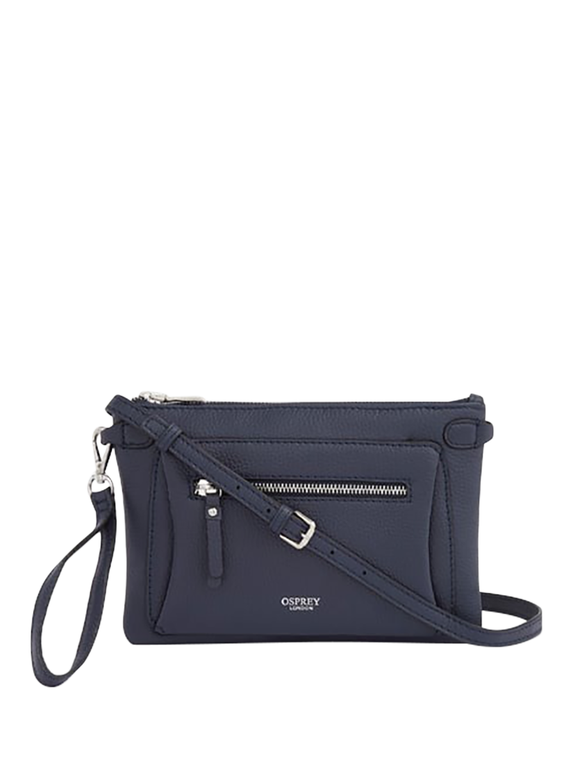 Product image 1 of 4, which shows OSPREY LONDON Ruby Leather Crossbody Clutch, Navy