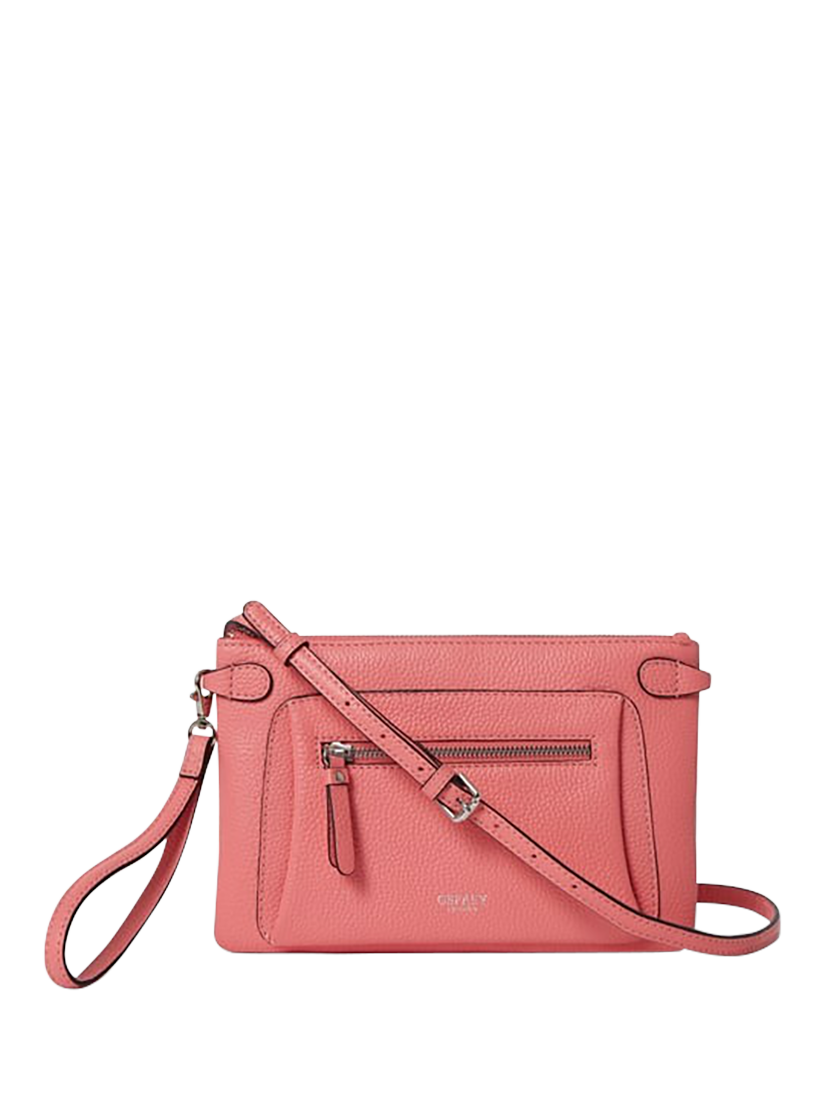Product image 1 of 5, which shows OSPREY LONDON Ruby Leather Crossbody Clutch, Peach