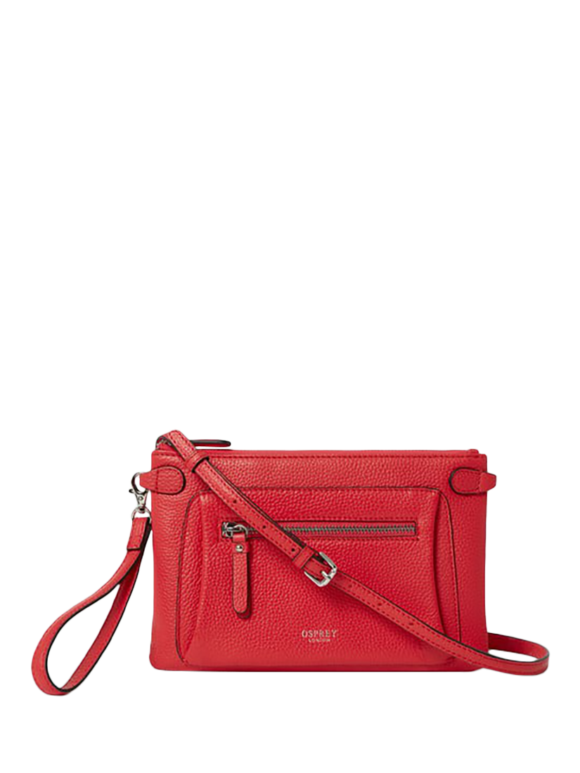 Product image 1 of 5, which shows OSPREY LONDON Ruby Leather Crossbody Clutch, Red