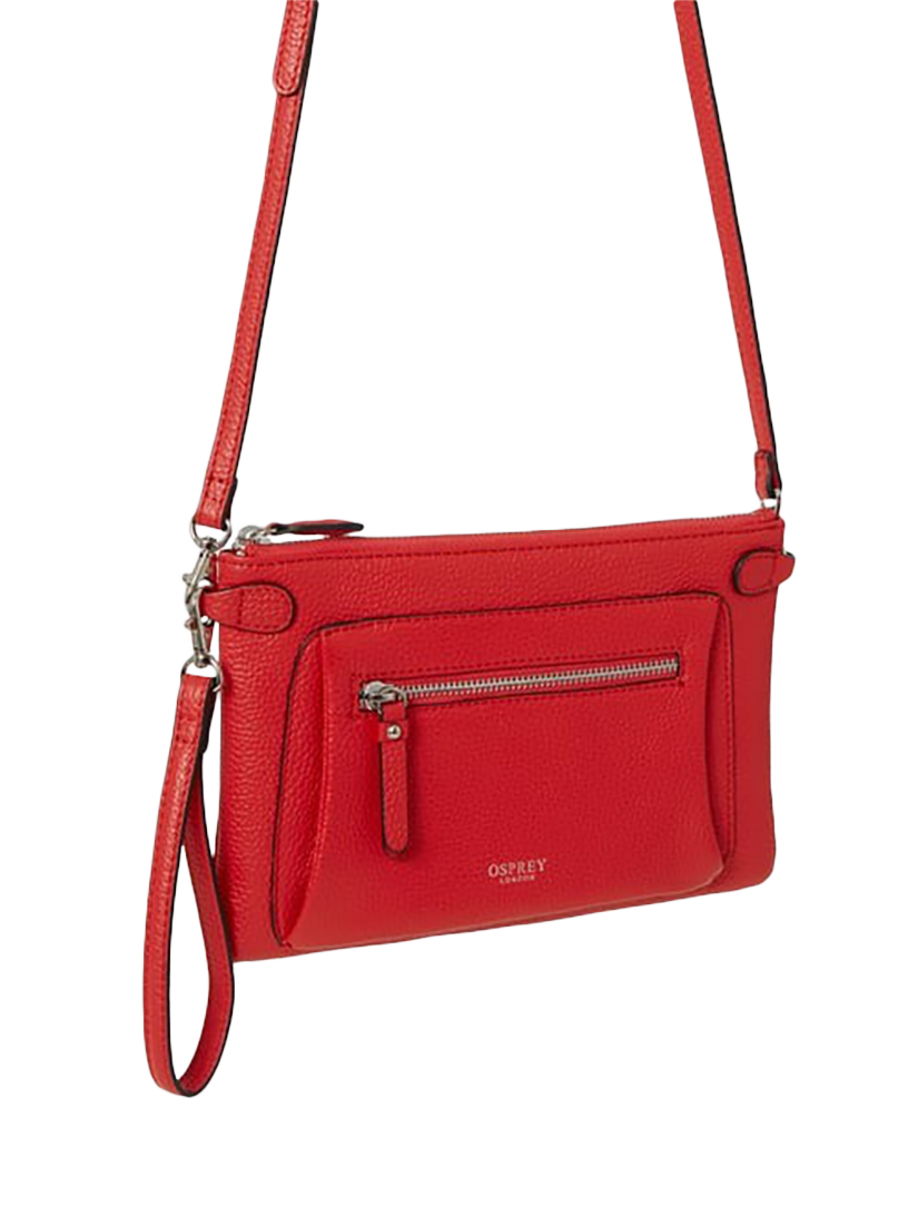 Product image 2 of 5, which shows OSPREY LONDON Ruby Leather Crossbody Clutch, Red
